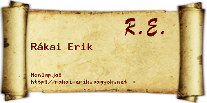 Rákai Erik névjegykártya